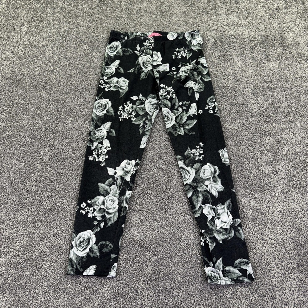 Sugar High Leggings Juniors XL Black Floral Ankle Elastic Waist Stretch